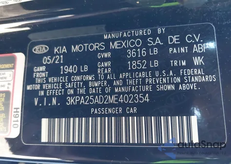 2021 Kia Rio 5-Door S from USA, damaged, VIN 3KPA25AD2ME402354